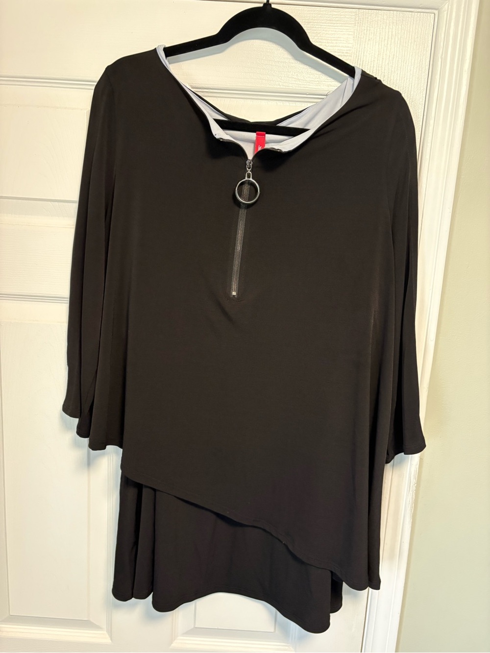 Black Layered Tunic with Ring-Zip Detail